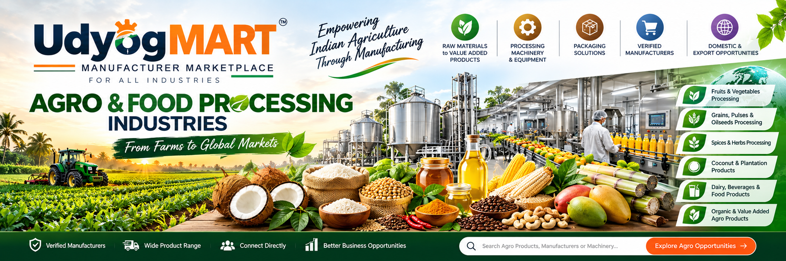Agro and food processing manufacturers and industries on UdyogMART
